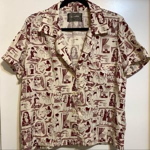 Reformation Holiday Camp Girl Print shirt